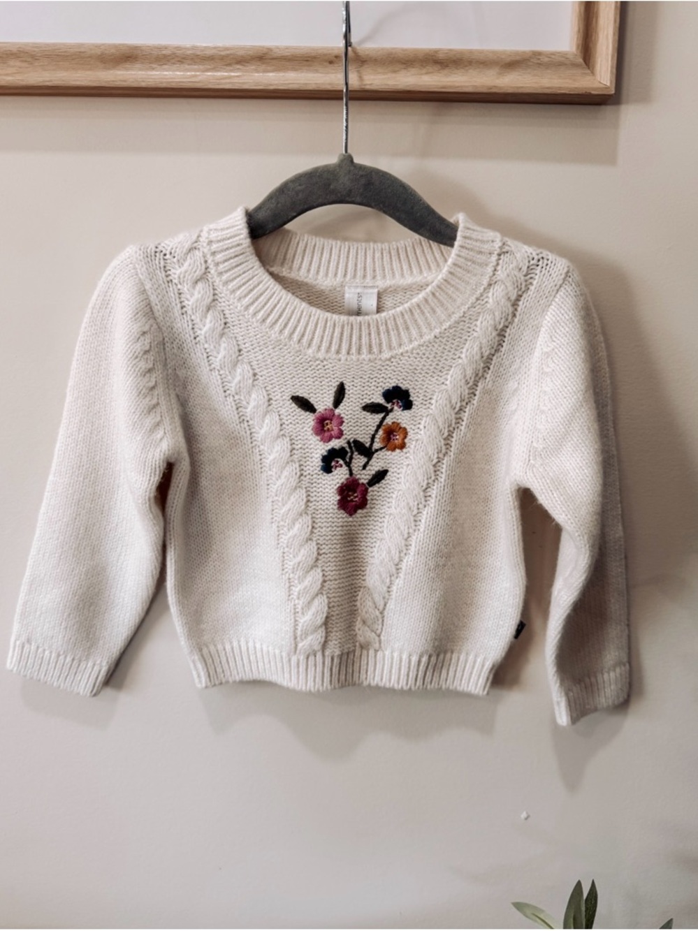Cream Cable-Knit Floral Embroidered Baby Sweater 18M